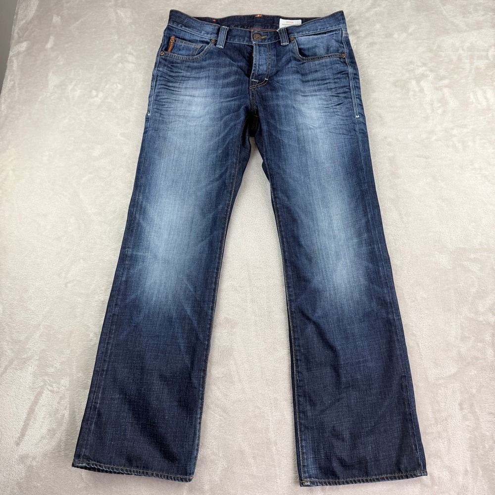Hugo Boss Bootcut Jeans Men 34x32 Blue Orange Label Button Fly Cowboy Western